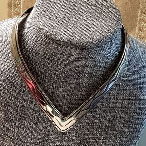 Silvertone V-Neck Collar Necklace